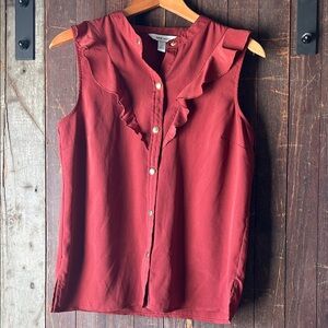Nine West Red Sleeveless Ruffle Blouse